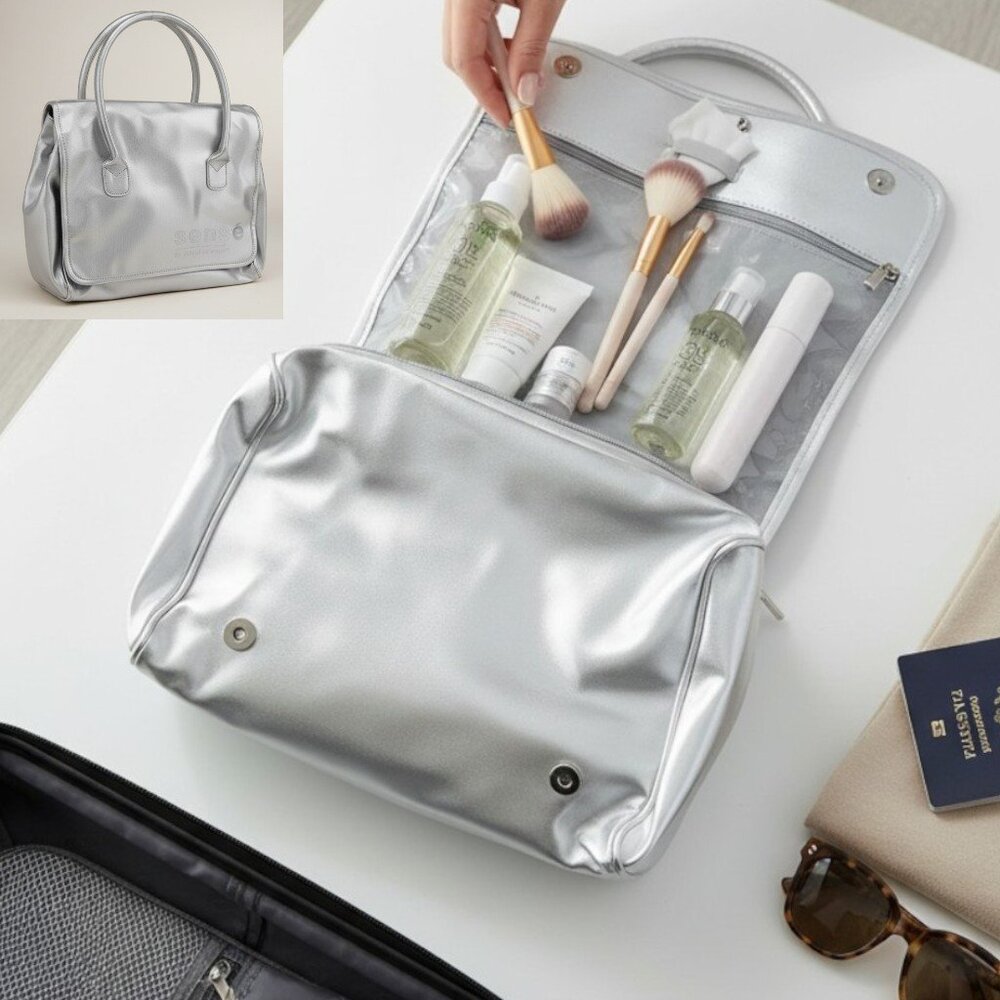 Sense Silver Hanging Toiletry Bag Travel Cosmetic Organizer Makeup Case